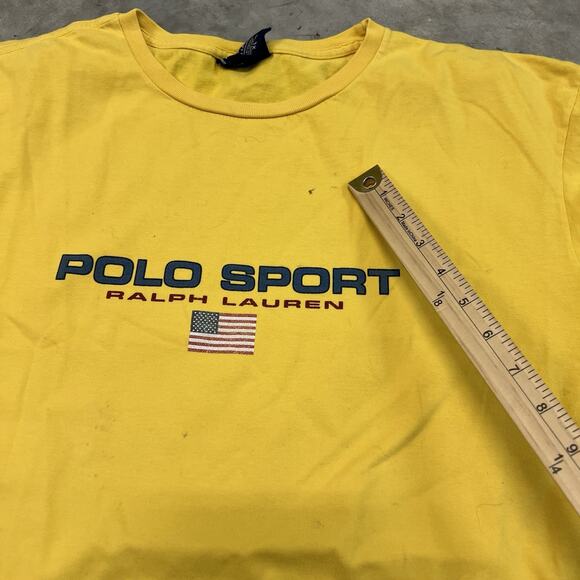 Vintage Polo Sport Ralph Lauren Shirt Yellow Y2K Spell Out USA Flag Fit Size XL - Picture 4 of 8
